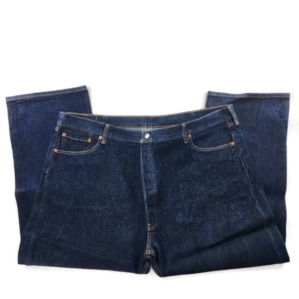 Levis 501 Dark Blue 100% Cotton Button Fly Denim Jeans 48 X 30